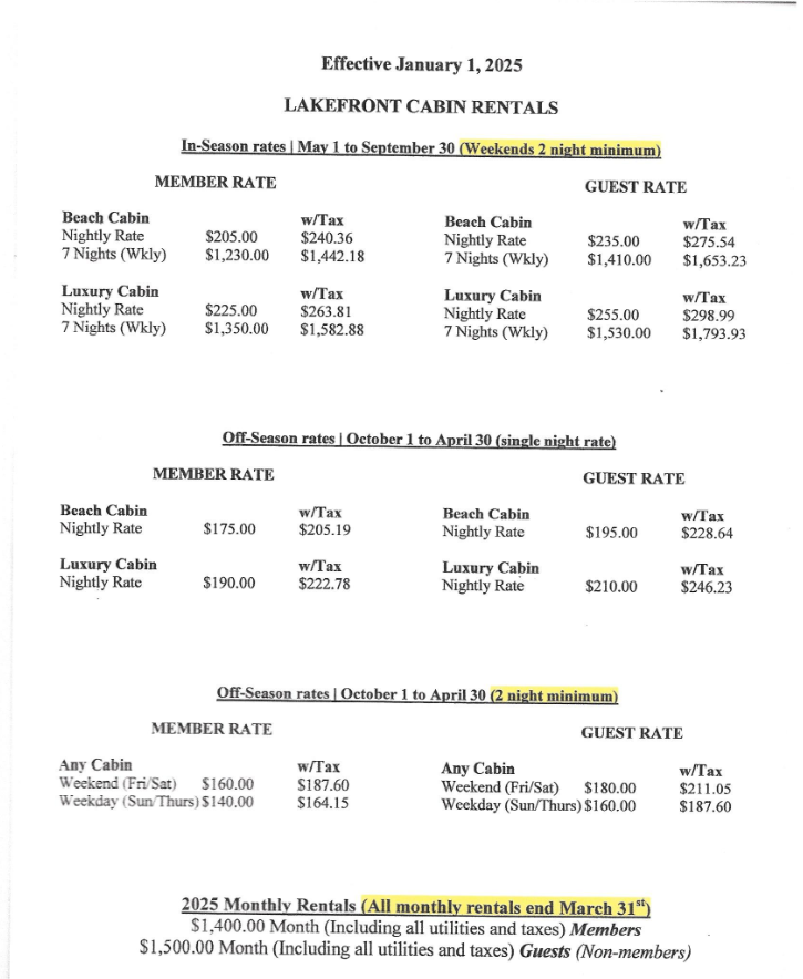 cabin rates